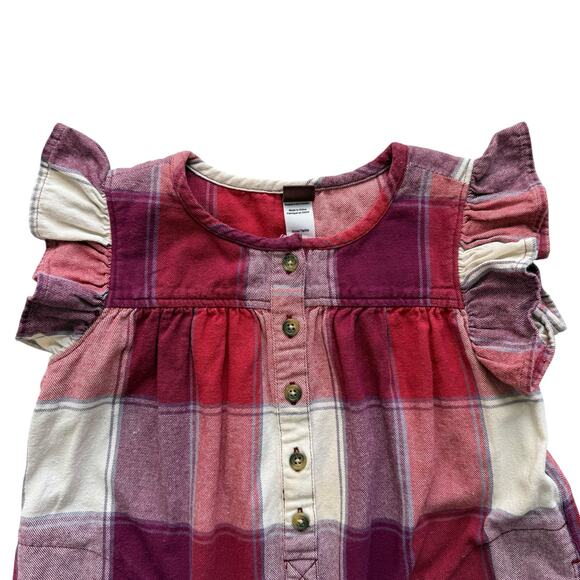 Tea Collection Plaid Flannel Ruffle Sleeve Dress Size 5 - Picture 3 of 5